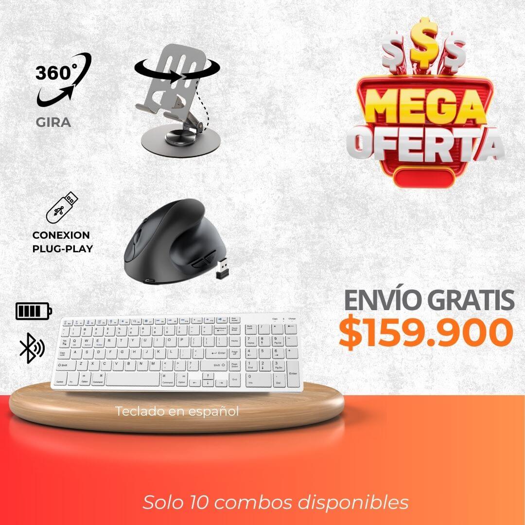 Teclado inalambrico + Mouse recargable + Soporte celular- ENVÍO GRATIS